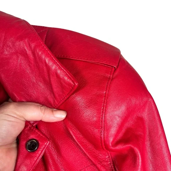 Vintage Michael Hoban North Beach Leather Red Cropped Style zip up Jacket SZ 5/6 - Picture 5 of 11
